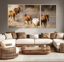 Large Wall Art 5 Horses Running on Sand Canvas Print