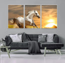 Large Wall Art Galloping White Horse at Sunset Canvas Print