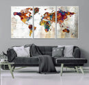 Vintage World Map Canvas Wall Art Print, Warm Tone Global