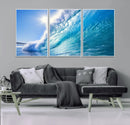 Blue Big Wave Surfing Ocean Canvas Wall Art Artwork Print