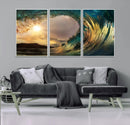 Golden Wave Sunset Canvas Print – Large Coastal Wall Art for