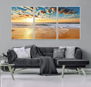 Golden Sunset Beach Print Canvas Wall Art, Giclee Canvas
