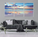 Tranquil Pastel Sunset Beach Triptych Canvas Art, Soothing