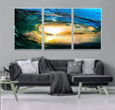 Ocean Wave at Sunset Canvas Art, Large Wall Print of Vibrant