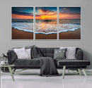 Sunset Beach Canvas Wall Art – Colorful Ocean Waves Triptych