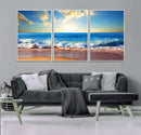 Tropical Beach Sunset Canvas Art, Ocean Waves and Sandy