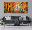 Autumn Red Forest Triptych Canvas Wall Art Print, Forest