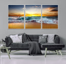 Golden Sunset Ocean Waves Wall Art Canvas Print – Multi