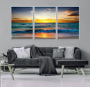 Vibrant Ocean Sunrise Over Golden Beach Waves, Giclee Canvas