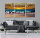Ocean Sunrise Over Golden Beach Waves, Giclee Canvas Wall