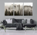 Foggy Mountain Wall Art | 3-Panel Foggy Forest and Mountain