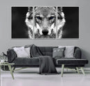 Black and White Wild Wolf Wall Art Canvas Print
