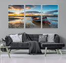 Small Boat At The Beach Sunset Wall Art, Boat Sunset Wall