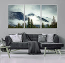 Mountain Mist Canvas Wall Art Print | 3-Panel Foggy Forest