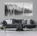 Foggy Misty Forest Canvas Wall Art – Black and White