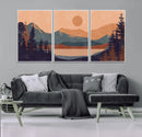 Modern Boho Sunset Canvas Print, Mountain Landscape Triptych