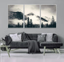 Large Foggy Mountain Forest Wall Art Canvas Print | Misty