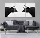 Spanish Bull Art - Framed Black and White Bull Canvas Print