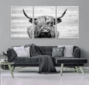 Scottish Highland Cow Cattle Art Print on Wood Background by MyGreatCanvas | Canvas Wall Art Prints | Photo Prints & Wall Decor
