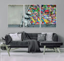Banksy Colorful Street Graffiti Canvas Wall Art Print, by MyGreatCanvas | Canvas Wall Art Prints | Photo Prints & Wall Decor