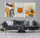 Modern Boho Sun and Leaf Abstract Art – 3-Panel Giclée