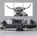 Grayscale Scottish Highland Cow Cattle Art Print Farmhouse by MyGreatCanvas | Canvas Wall Art Prints | Photo Prints & Wall Decor