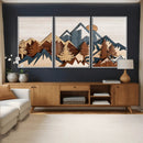 Rustic Abstract Wood Panel Effect Canvas Mountain Range Top