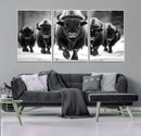 American Bison Art | Buffalo Herd Wall Art Canvas Print, BW