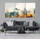 Abstract Watercolor Mountains and Trees Autumn Wall Art,