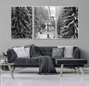 Winter Ski Lift Black and White Canvas Wall Art – Alpine