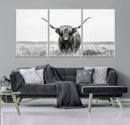 Highland Cow Canvas Wall Art – Majestic Beauty in Black and