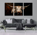Texas Longhorn Wall Art | 3-Panel Large Texas Longhorn