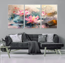 Lotus Flower Wall Art | 3-Panel Giclee Canvas Print of Pink