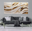 Gold and White Abstract Wave Canvas – Elegant Flowing Design