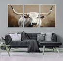 White Longhorn Bull Wall Art Canvas Print – Framed and Ready