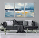 Abstract Ocean Canvas Wall Art - Coastal Blue and Gold