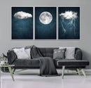 3 Piece Indigo Cloud Wall Art, Thunderstorm Moon Cloud by MyGreatCanvas | Canvas Wall Art Prints | Photo Prints & Wall Decor