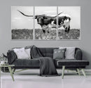 Texas Black White Highland Longhorn Cow Wall Art Canvas by MyGreatCanvas | Canvas Wall Art Prints | Photo Prints & Wall Decor