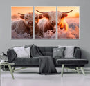 Highland Cows at Sunrise Wall Art Canvas Set – Serene and