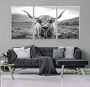 Black White Scottish Highland Cow Canvas Farm Wall Art