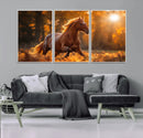 Running Horse Sunset Forest Wall Art Canvas Print