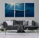 Whale under Ocean Wall Art Canvas Print
