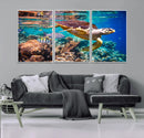 Sea Turtle Wall Art Canvas Print – Vibrant Ocean Coral Reef