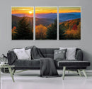 Golden Sunset Over Mountain Forest Canvas Wall Art Print -