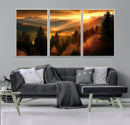 Golden Sunset Over Mountain Forest Canvas Wall Art Print -