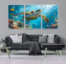 Sea Turtle Underwater Canvas Wall Art Print - Vibrant Ocean
