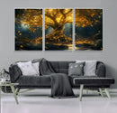 Golden Tree of Life Canvas Wall Art Print - Majestic Glowing