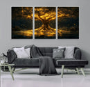 Golden Tree of Life Canvas Wall Art Print - Majestic Glowing