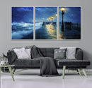 Abstract Stormy Ocean Pier Canvas Wall Art Print | Stormy