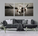 Texas Longhorn Cow Canvas Wall Art Print - Large Rustic